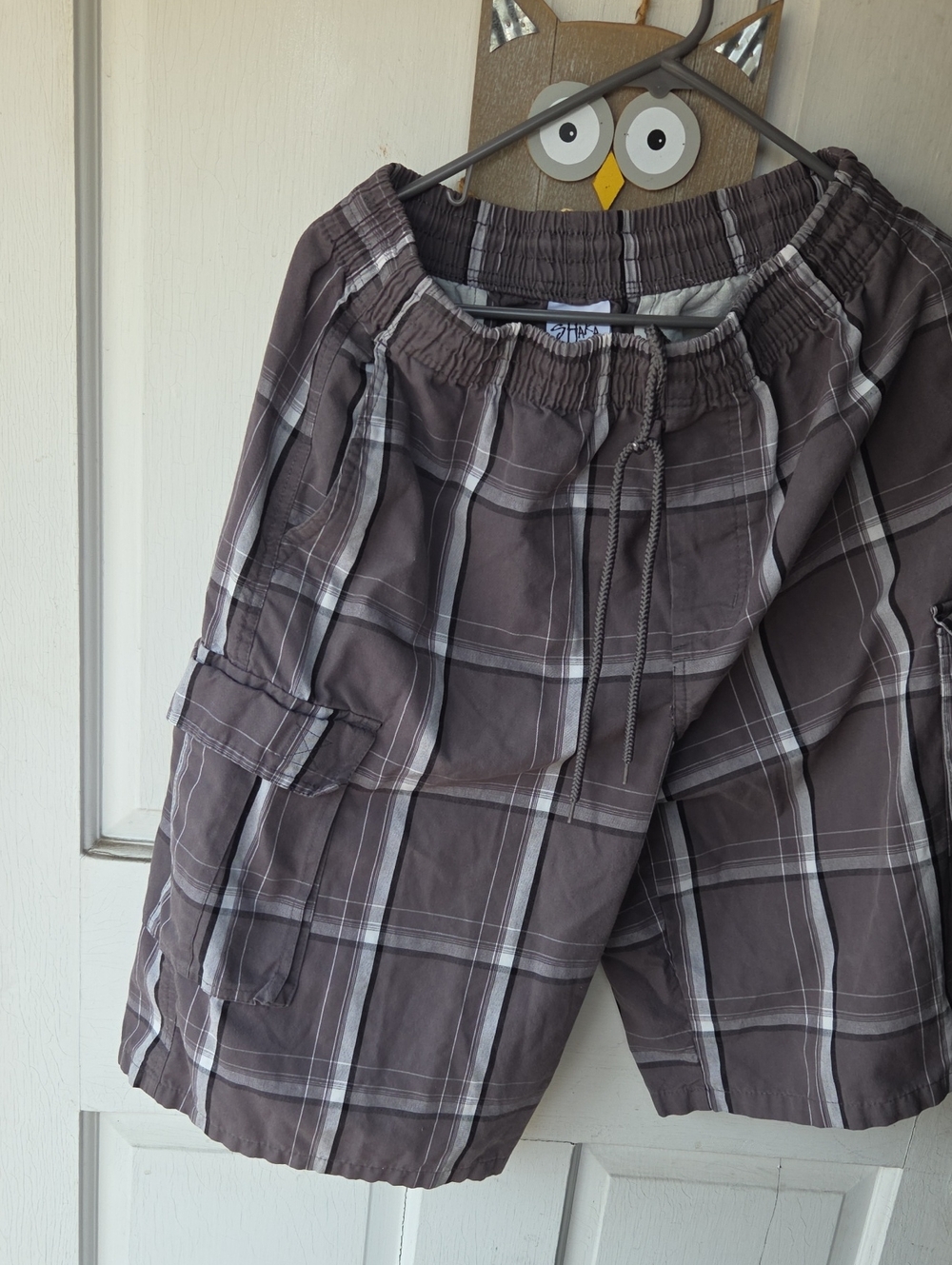 Men's Gray Plaid Cargo Shorts Shaka Y2k